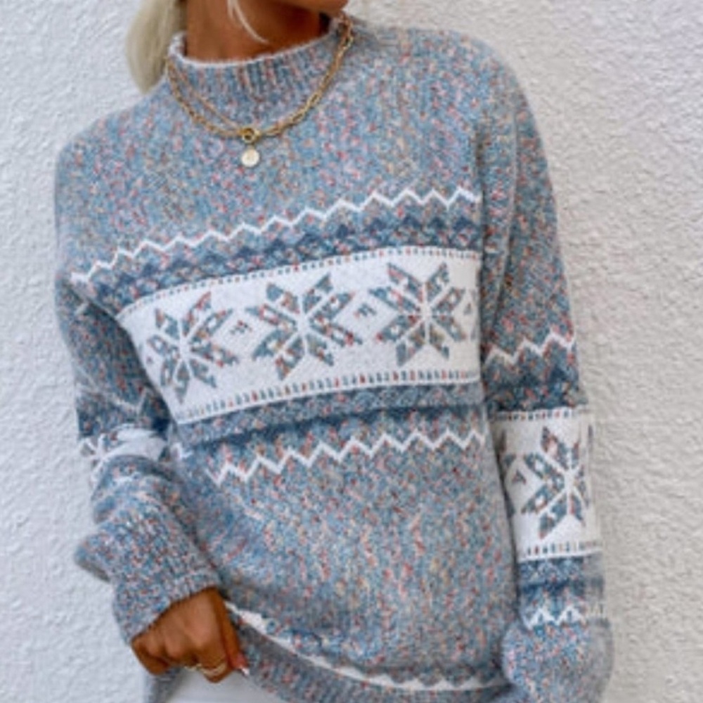 * Snowflake Pattern Mock Neck Sweater - image 1